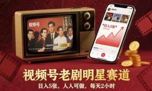 视频号老剧明星赛道，日入5张，人人可做，每天2小时-网创项目总站