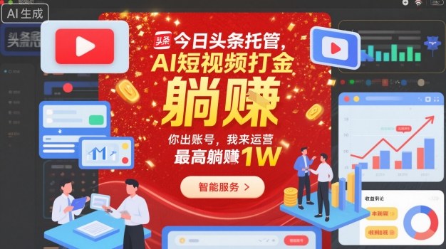 今日头条托管，AI短视频打金，你出账号，我来运营，最高躺賺1W【揭秘】-网创项目总站