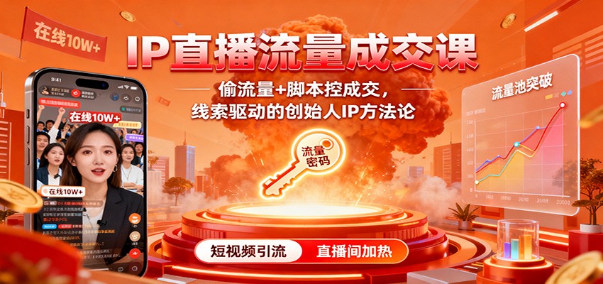 IP直播流量成交课：偷流量+脚本控成交，线索驱动的创始人IP方法论-网创项目总站