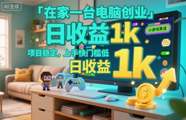 在家一台电脑创业，小游戏赛道，项目稳定，上手快门槛低，日收益1k+【揭秘】-网创项目总站