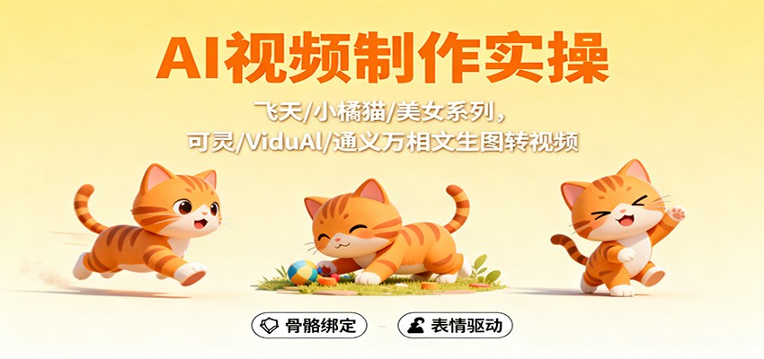 AI视频制作实操，飞天/小橘猫/美女系列，可灵/ViduAl/通义万相文生图转视频-网创项目总站