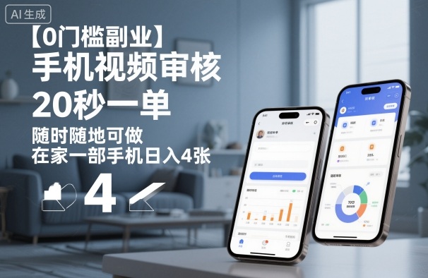 【0门槛副业】手机视频审核，20秒一单，随时随地可做，在家一部手机日入4张【揭秘】-网创项目总站