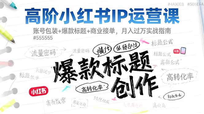 高阶小红书IP运营课：账号包装+爆款标题+商业接单，月入过万实战指南-网创项目总站