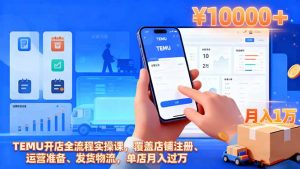 TEMU开店全流程实操课，覆盖店铺注册、运营准备、发货物流，单店月入过万-网创项目总站