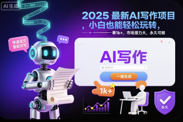 2025最新AI写作项目，小白也能轻松玩转，一单1k+，市场潜力大，永久可做-网创项目总站