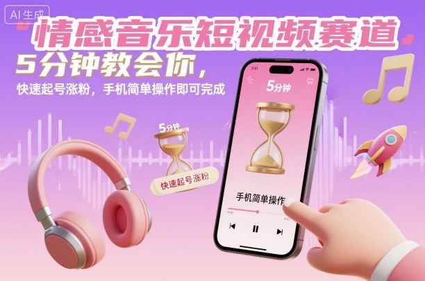 情感音乐短视频赛道，5分钟教会你，快速起号涨粉，手机简单操作即可完成-网创项目总站