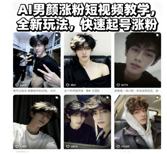 AI男颜涨粉短视频教学，全新玩法，快速起号涨粉-网创项目总站