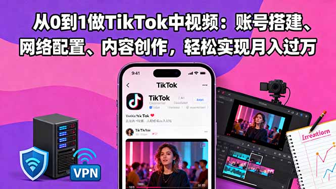 从0到1做TikTok中视频：账号搭建、网络配置、内容创作，轻松实现月入过万-网创项目总站