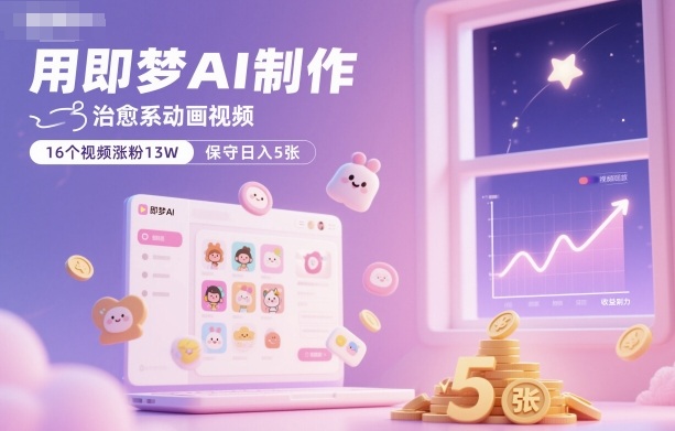 用即梦AI制作治愈系动画视频，16个视频涨粉13W，保守日入5张-网创项目总站