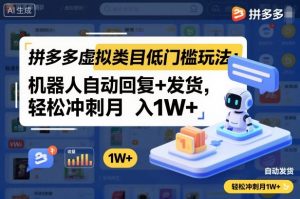 拼多多虚拟类目低门槛玩法：机器人自动回复+发货，轻松冲刺月入1W+-网创项目总站