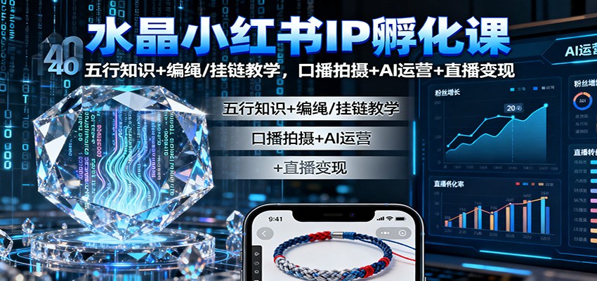水晶小红书IP孵化课：五行知识+编绳/挂链教学，口播拍摄+AI运营+直播变现-网创项目总站