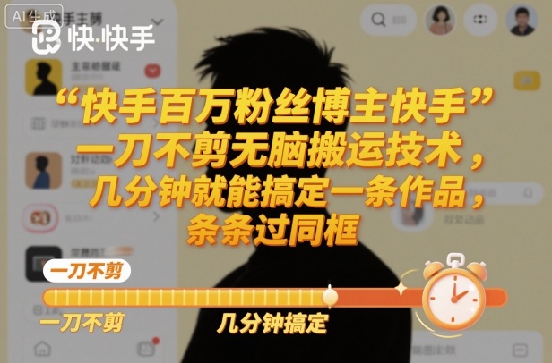 快手百万粉丝博主快手一刀不剪无脑搬运技术，几分钟就能搞定一条作品，条条过同框-网创项目总站