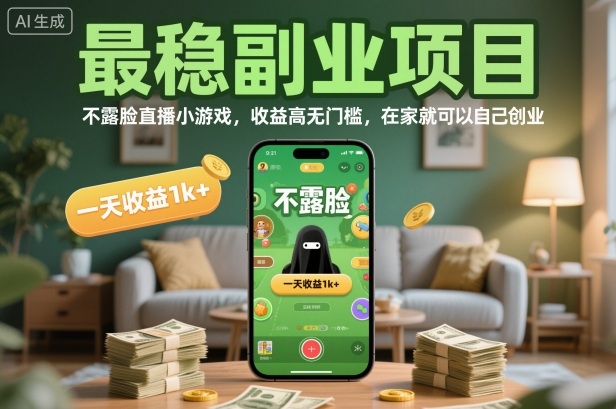 最稳副业项目，不露脸直播小游戏，收益高无门槛，一天收益1k+，在家就可以自己创业【揭秘】-网创项目总站