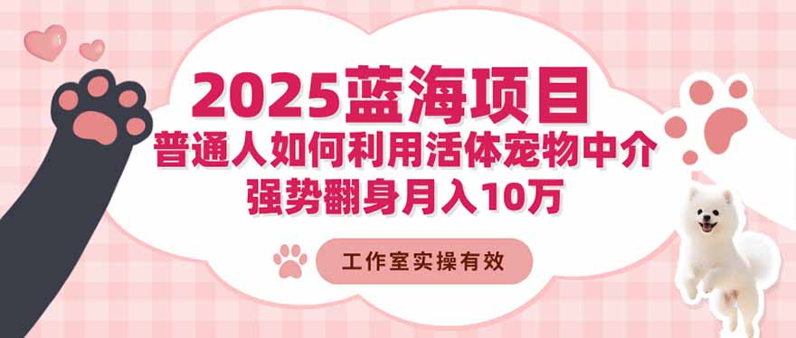 2025蓝海项目：普通人如何利用活体宠物中介，强势翻身月入10万-网创项目总站