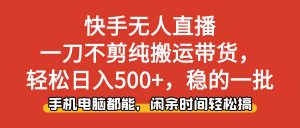 快手无人直播，一刀不剪纯搬运带货轻松日入500+，稳的一批，手机电脑都…-网创项目总站
