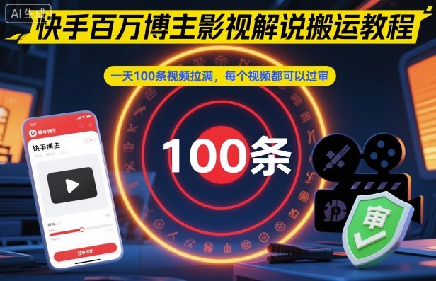 快手百万博主影视解说搬运教程，一天100条视频拉满，每个视频都可以过审-网创项目总站