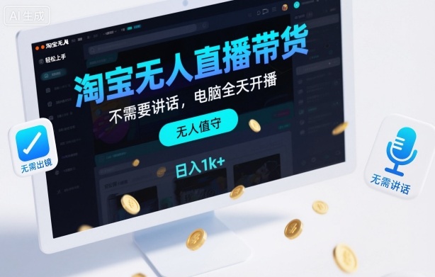 淘宝无人直播带货，不需要出镜，不需要讲话，电脑全天开播，轻松上手，日入1k+【揭秘】-网创项目总站
