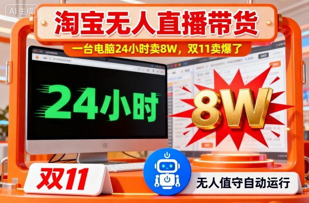 淘宝无人直播带货，一台电脑214小时卖8W，双11卖爆了【揭秘】-网创项目总站