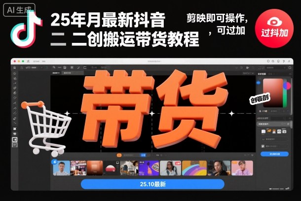 25年10月最新抖音二创搬运带货教程，剪映即可操作，可过抖加-网创项目总站
