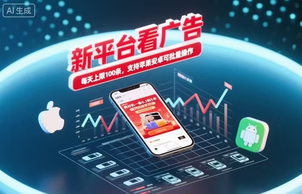 新台看广告，养好机一条5毛到5块，单机日入30到100，支持苹果安卓，可批量操作。-网创项目总站