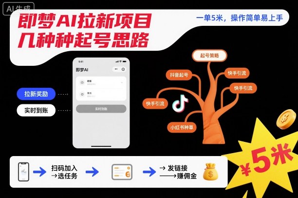 即梦AI拉新项目几种起号思路，一单5米，操作简单易上手-网创项目总站