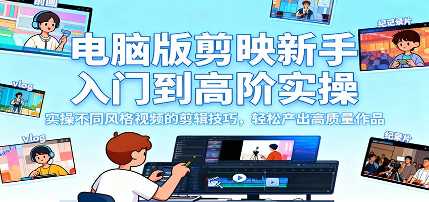 电脑版剪映新手入门到高阶实操，实操不同风格视频的剪辑技巧，轻松产出高质量作品-网创项目总站