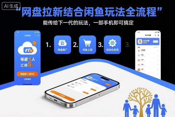 网盘拉新结合闲鱼玩法全流程，能传给下一代的玩法，一部手机即可搞定(附入口渠道以及实操教程)-网创项目总站