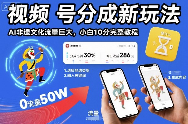 视频号分成新玩法，AI非遗文化流量巨大，小白10分钟搞定，完整教程-网创项目总站