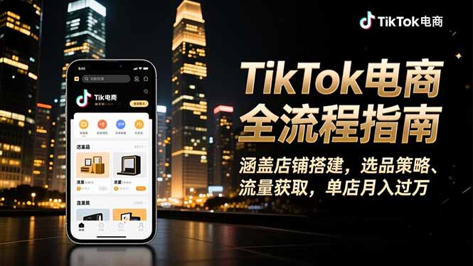 TikTok电商全流程指南，涵盖店铺搭建、选品策略、流量获取，单店月入过万-网创项目总站
