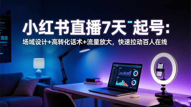 小红书直播7天起号：场域设计+高转化话术+流量放大，快速拉动百人在线-网创项目总站