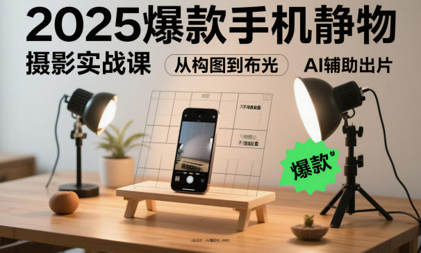 2025爆款手机静物摄影实战课，从构图到布光，不用贵设备，AI辅助出片-网创项目总站