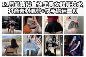 11月最新抖音快手美女起号技术，抖音素材混剪+快手搬运二创-网创项目总站