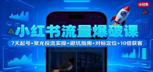 小红书流量爆破课：7天起号+聚光投流实操+避坑指南+对标定位+10倍获客-网创项目总站