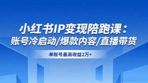 小红书IP变现陪跑课:账号冷启动/爆款内容/直播带货,单账号最高收益2万+-网创项目总站
