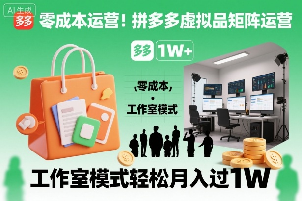 零成本运营！拼多多虚拟品矩阵运营，工作室模式轻松月入过1W-网创项目总站