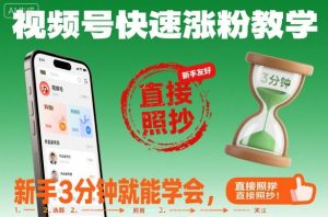 视频号快速涨粉教学，新手3分钟就能学会，直接照抄！-网创项目总站