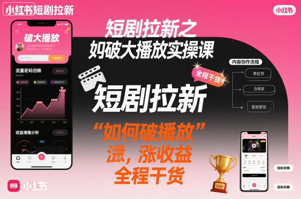 短剧拉新之小红书如何破大播放实操课，如何破播放，涨收益，全程干货-网创项目总站