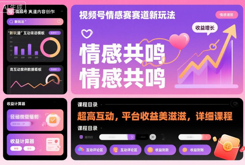 视频号情感赛道新玩法，超高互动，平台收益美滋滋，详细课程-网创项目总站