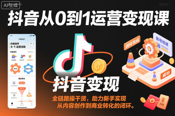 抖音从0到1运营变现课，全链路实操干货，助力新手实现从内容创作到商业转化的闭环-网创项目总站