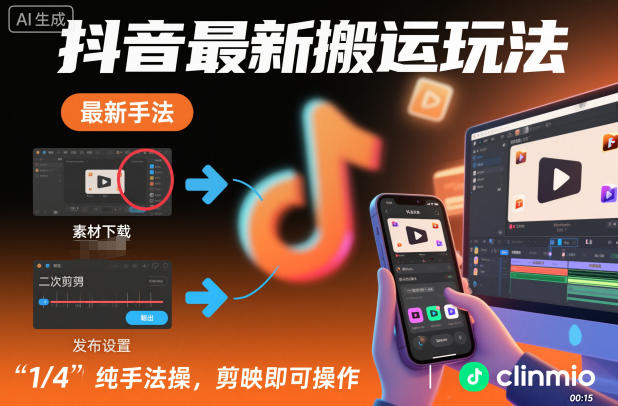 抖音最新搬运玩法，纯手法操作，剪映即可操作-网创项目总站