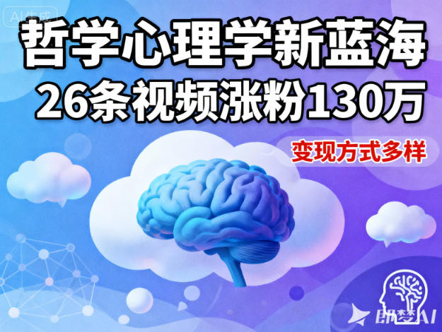 短视频新蓝海，哲学心理学赛道，26条视频涨粉130W，变现方式多样-网创项目总站