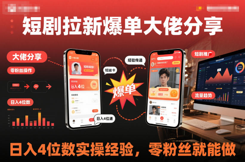 短剧拉新爆单大佬分享日入4位数实操经验，零粉丝就能做-网创项目总站