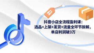 抖音小店全流程盈利课：选品+上架+发货+流量全环节拆解，单店利润破3万-网创项目总站