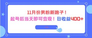 11月份男粉新路子，起号后当天即可变现，日收益4张-网创项目总站