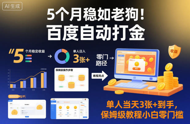 5个月稳如老狗！百度自动打金，单人当天3张+到手，保姆级教程小白零门槛【揭秘】-网创项目总站