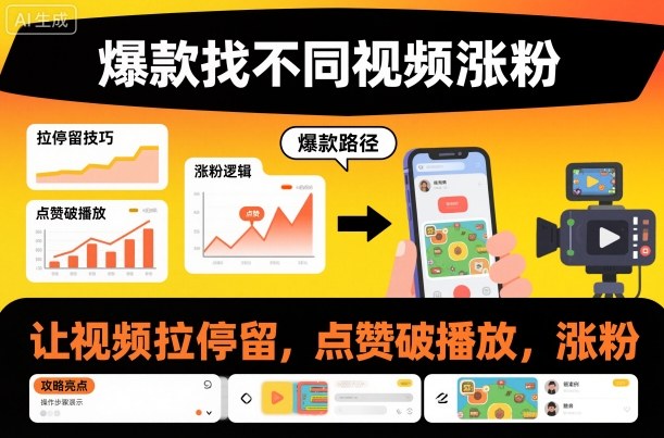 爆款找不同视频涨粉，让视频拉停留，实现点赞，破播放，涨粉-网创项目总站