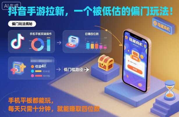 抖音手游拉新，一个被低估的偏门玩法！手机平板都能玩，每天只需十分钟，就能賺取四位数【揭秘】-网创项目总站
