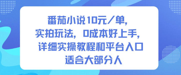 番茄小说10米每单，实拍玩法，0成本好上手，详细实操教程和平台入口适合大部分人-网创项目总站