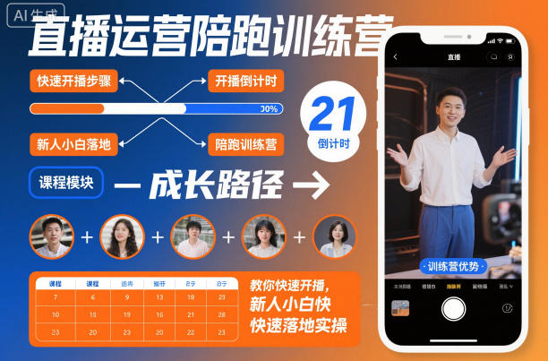直播运营陪跑训练营，教你快速开播，新人小白快速落地实操-网创项目总站