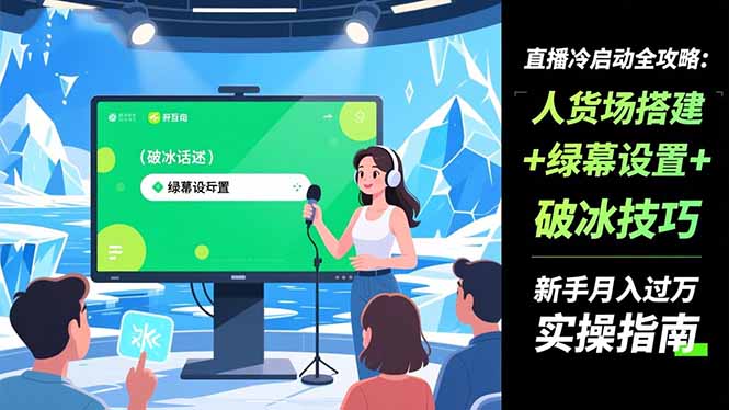 直播冷启动全攻略:人货场搭建+绿幕设置+破冰技巧，新手月入过万实操指南-网创项目总站